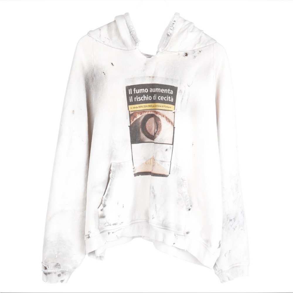 Alexander Digenova White Hoodie with Italian Cigarette Warning